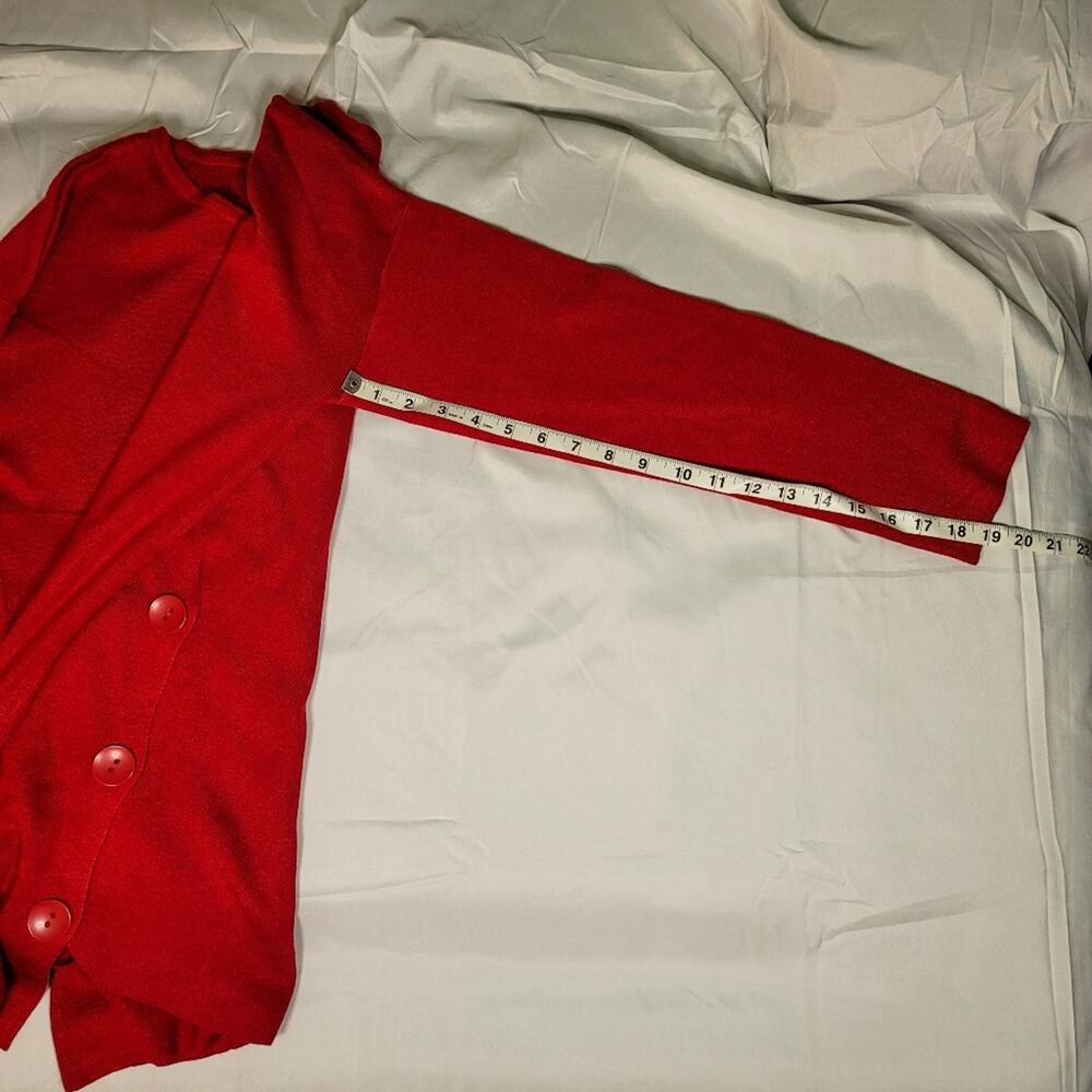 NY Collection Red Asymmetrical Sweater Chic Button Detail Knit Top Size petite L - Picture 8 of 12